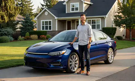 Customer with their delivered car in Lacey, Washington, United States