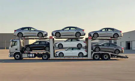 Car transporter parked in an industrial area of Lacey, Washington, United States
