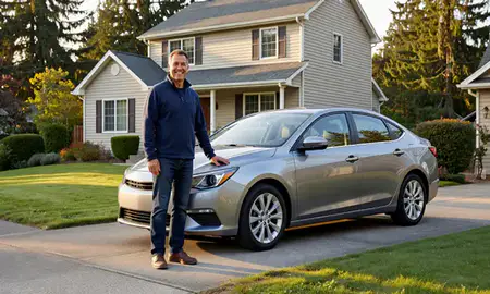 Customer with their delivered car in Longview, Washington, United States