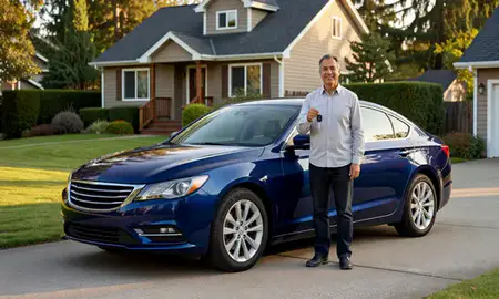 Car delivered to a driveway in Longview, Washington, United States