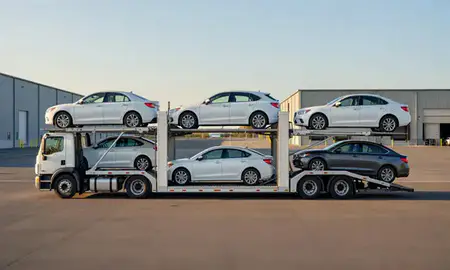 Car transporter parked in an industrial area of Marysville, Washington, United States
