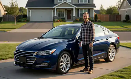 Car delivered to a driveway in Mount Vernon, Washington, United States