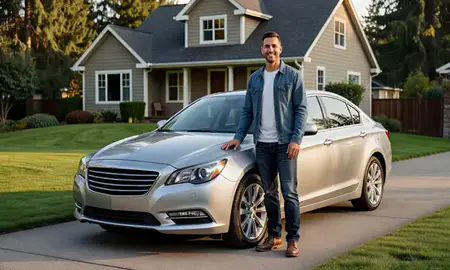Customer with their delivered car in Olympia, Washington, United States