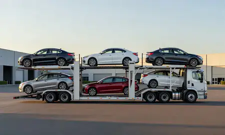 Car transporter parked in an industrial area of Olympia, Washington, United States