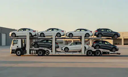 Car transporter parked in an industrial area of Pasco, Washington, United States