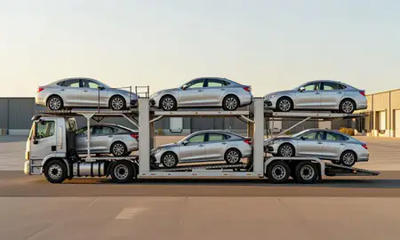 Car transporter parked in an industrial area of Redmond, Washington, United States