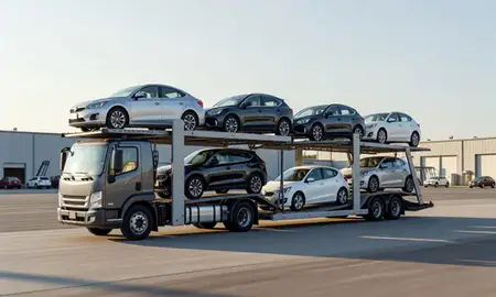 Car transporter loaded with vehicles in Redmond, Washington, United States