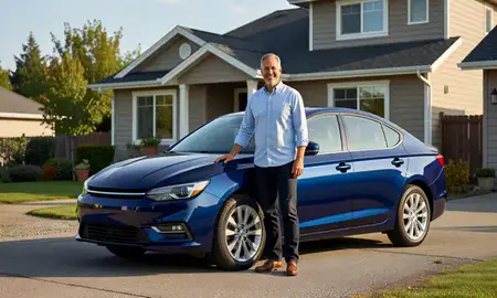 Customer with their delivered car in Renton, Washington, United States