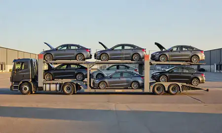 Car transporter parked in an industrial area of Renton, Washington, United States