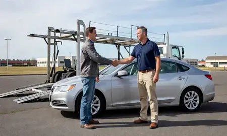 Vehicle owner beside their delivered car in Richland, Washington, United States
