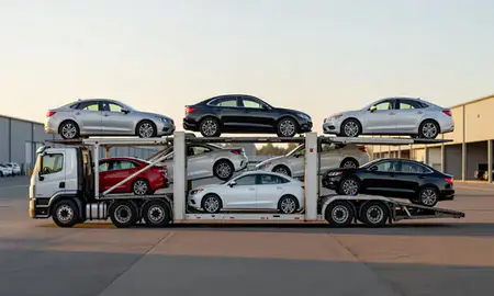 Car transporter parked in an industrial area of Richland, Washington, United States