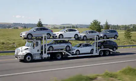Multi-level car carrier on the highway to Sammamish, Washington, United States