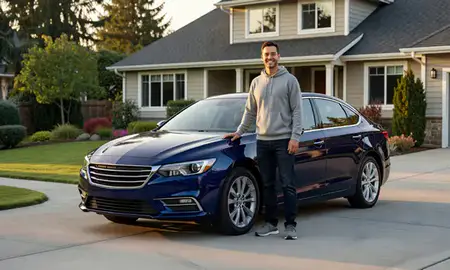 Customer with their delivered car in Sammamish, Washington, United States