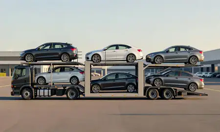 Car transporter parked in an industrial area of Sammamish, Washington, United States