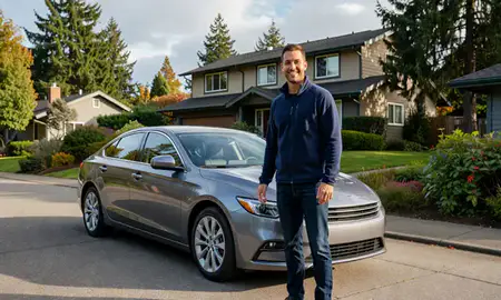 Customer with their delivered car in Seattle, Washington, United States