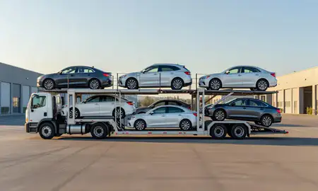 Car transporter parked in an industrial area of Seattle, Washington, United States