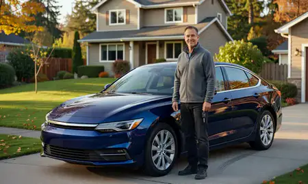 Car delivered to a driveway in Shoreline, Washington, United States