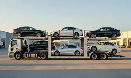 Car transporter parked in an industrial area of Shoreline, Washington, United States