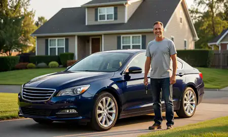 Car delivered to a driveway in South Hill, Washington, United States