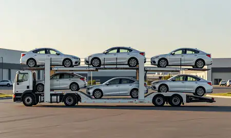 Car transporter parked in an industrial area of Spokane Valley, Washington, United States
