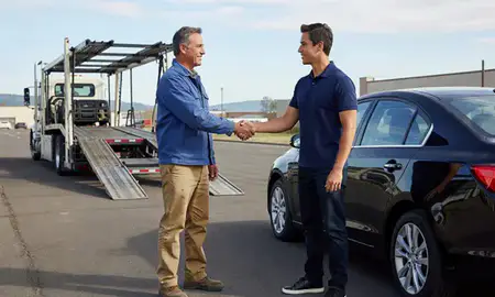 Vehicle owner beside their delivered car in Spokane, Washington, United States