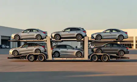 Car transporter parked in an industrial area of Spokane, Washington, United States