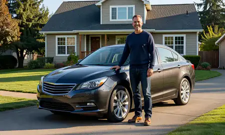 Customer with their delivered car in Tacoma, Washington, United States