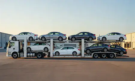 Car transporter parked in an industrial area of Tacoma, Washington, United States