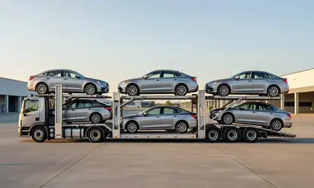 Car transporter parked in an industrial area of Vancouver, Washington, United States