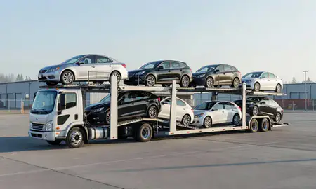 Car transporter loaded with vehicles in Vancouver, Washington, United States