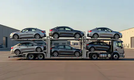 Car transporter parked in an industrial area of Wenatchee, Washington, United States