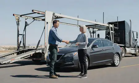 Vehicle owner beside their delivered car in Yakima, Washington, United States