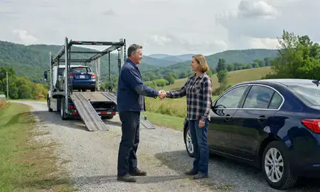 Vehicle owner beside their delivered car in West Virginia, United States