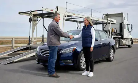 Vehicle owner beside their delivered car in Bridgeport, West Virginia, United States
