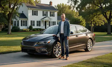 Customer with their delivered car in Charles Town, West Virginia, United States
