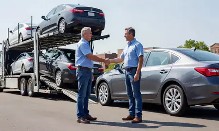 Vehicle owner beside their delivered car in Charles Town, West Virginia, United States