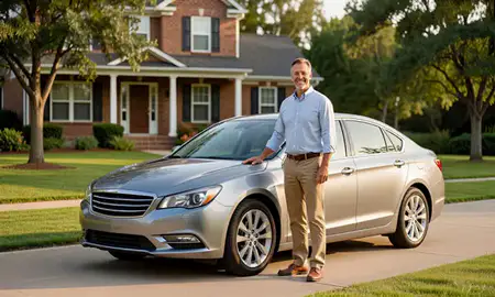 Customer with their delivered car in Charleston, West Virginia, United States