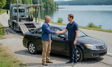 Vehicle owner beside their delivered car in Cheat Lake, West Virginia, United States