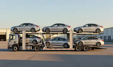 Car transporter parked in an industrial area of Cross Lanes, West Virginia, United States