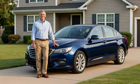 Customer with their delivered car in Fairmont, West Virginia, United States