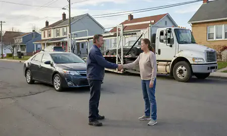 Vehicle owner beside their delivered car in Fairmont, West Virginia, United States