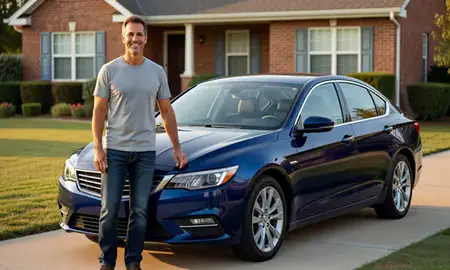 Customer with their delivered car in Huntington, West Virginia, United States