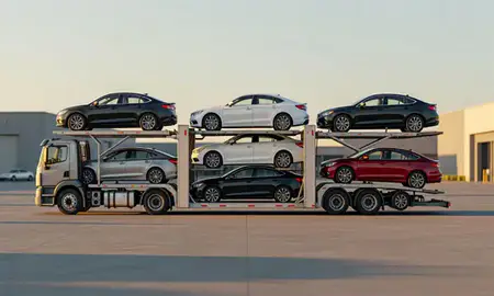 Car transporter parked in an industrial area of Huntington, West Virginia, United States