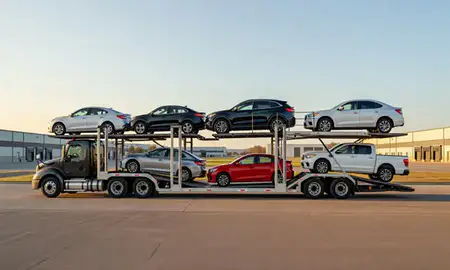 Car transporter parked in an industrial area of Hurricane, West Virginia, United States