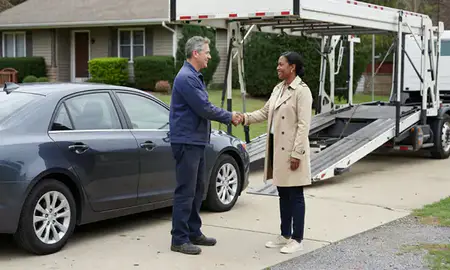 Vehicle owner beside their delivered car in Martinsburg, West Virginia, United States