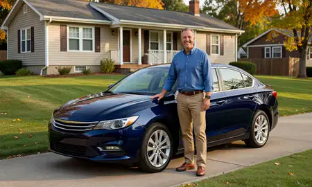 Customer with their delivered car in Moundsville, West Virginia, United States