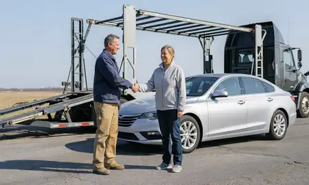 Vehicle owner beside their delivered car in Moundsville, West Virginia, United States