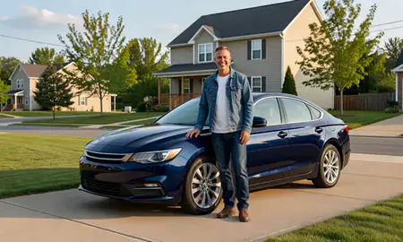 Customer with their delivered car in New Martinsville, West Virginia, United States