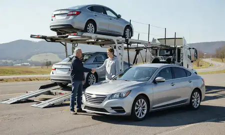 Vehicle owner beside their delivered car in New Martinsville, West Virginia, United States
