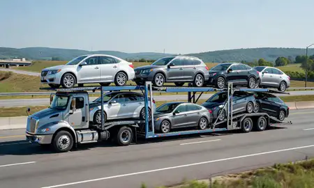Multi-level car carrier on the highway to Nitro, West Virginia, United States